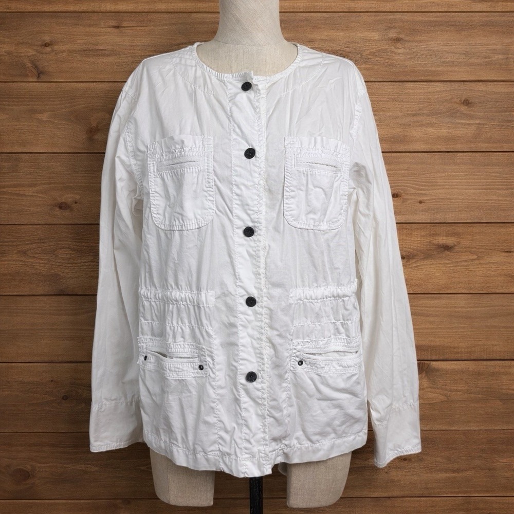 Anthropologie Marrakech White Cotton Utility Jacket ‎ M Cinch Waist Lightweight